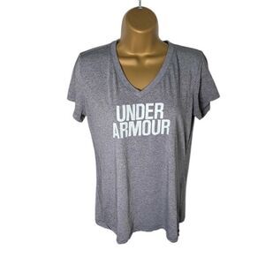 Under Armour HeatGear Threadborne V-Neck Loose Graphic Tee Gray Heather S